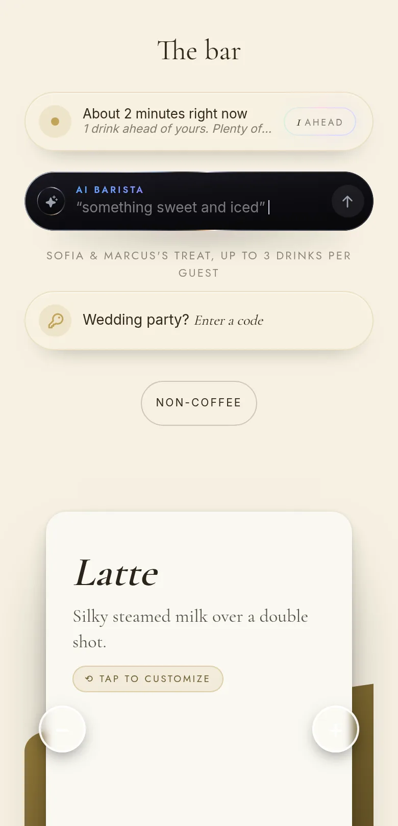 The guest menu in Champagne Gold